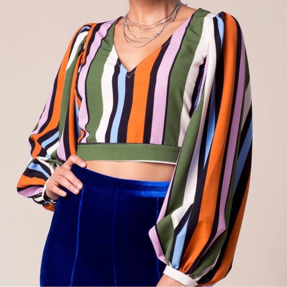 A’GACI Multicolor Striped Crop Top Long Sleeve Colorful | Size XS | Like New